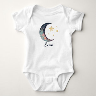 Monogram Baby Name Earthy Boho Blume Moon Stars Strampler