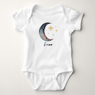 Monogram Baby Name Earthy Boho Blume Moon Stars Strampler