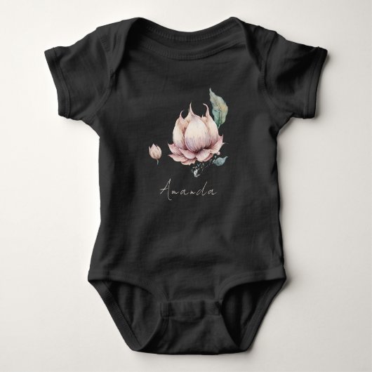 Monogram Baby Name Earthy Boho Hübsch Lotus Blume Baby Strampler (Vorderseite)