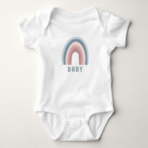 Monogram Baby Name Earthy Boho Rainbow Blue Pink Strampler