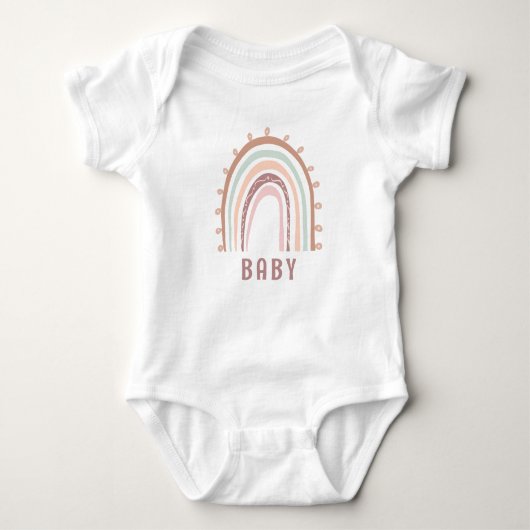 Monogram Baby Name Earthy Boho Rainbow Pink Brown Baby Strampler (Vorderseite)