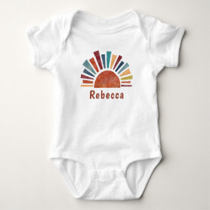 Monogram Baby Name Earthy Retro Sun Gender Neutral Strampler