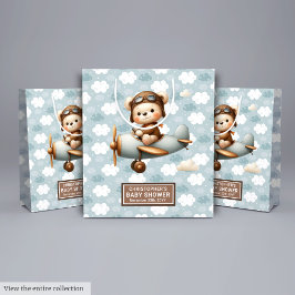 Monogram Babydusche Geschenktasche mit Bärenkunst Mittlere Geschenktüte