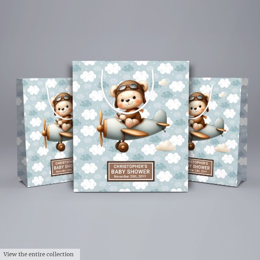 Monogram Babydusche Geschenktasche mit Bärenkunst Mittlere Geschenktüte