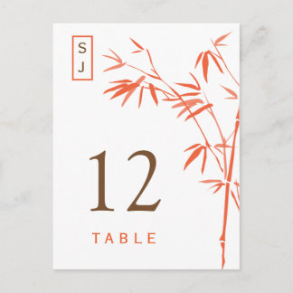Monogram-Bamboo-Tischnummer | Orange und Brown Postkarte