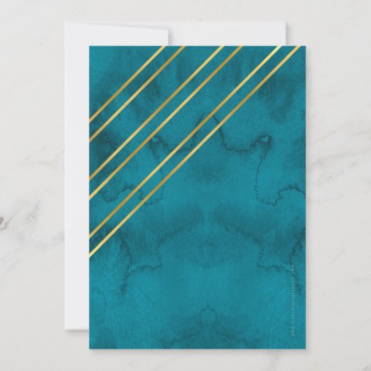 MONOGRAM BAR MITZVAH aquamariner Blaugoldstreifen Einladung (Rückseite)