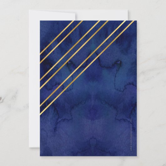 MONOGRAM BAR MITZVAH dunkelblaues Aquarellgold Einladung (Rückseite)