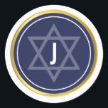 MONOGRAM BAR MITZVAH Moderne Marine dunkelblaues G Runder Aufkleber<br><div class="desc">von kat massard >>> WWW.SIMPLYSWEETPAPERIE.COM << ** NOTE - THE SHINY GOLD FOIL EFFECT IS A PRINTED PICTURE ** - - - - - - - - - - - - KONTAKTIEREN SIE MICH für die individuelle "Imitate Gold-Folieneffekt-Liebe" das Design, aber möchten einige Änderungen sehen - ein anderes Farbschema, Produkt,...</div>