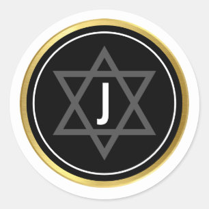 MONOGRAM BAR MITZVAH Modernes Schwarz-weißes Gold Runder Aufkleber