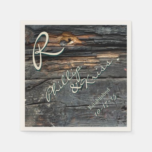 Monogram Barn Wood Wedding Napkins Serviette (Vorderseite)