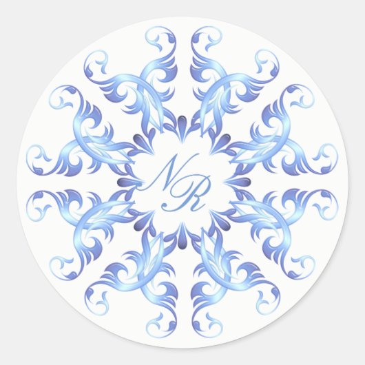 Monogram.Barockelement. Runder Aufkleber (Vorderseite)