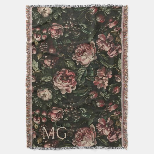 Monogram Baroque Dark Lila Floral Muster Decke (Vorderseite Vertikal)