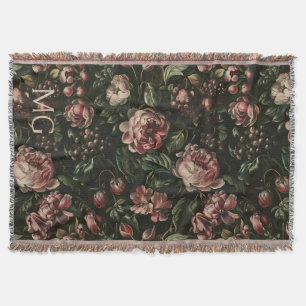 Monogram Baroque Dark Lila Floral Muster Decke