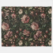 Monogram Baroque Dark Lila Floral Muster Fleecedecke (Vorderseite (Horizontal))