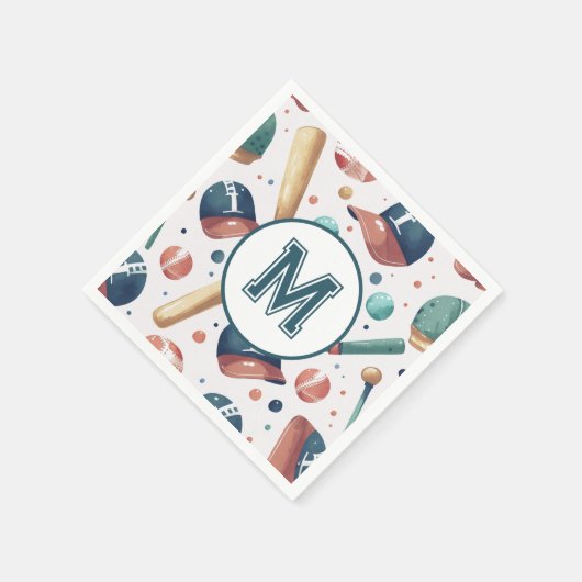 Monogram Baseball Theme-Muster Personalisiert Serviette (Ecke)
