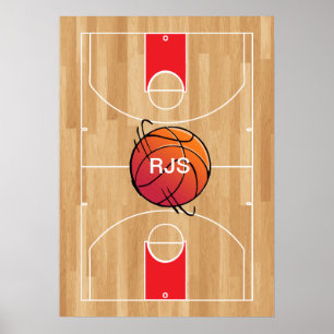 Monogram Basketball auf Basketballfeld Poster