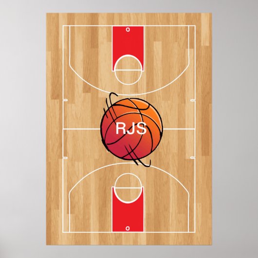 Monogram Basketball auf Basketballfeld Poster (Vorne)