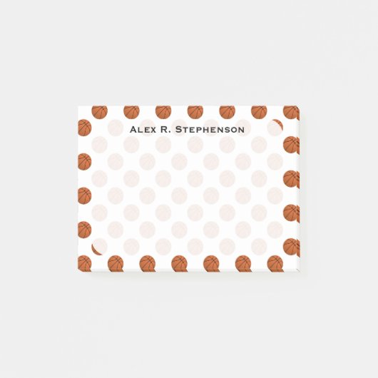 Monogram Basketball Balls auf Weiß Post-it Klebezettel (Vorderseite)