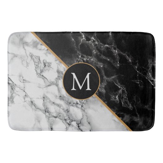 Monogram Bath Mat mit schwarzem und weißem Marmor Badematte (Vorderseite)