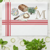 Monogram Bauernhaus Küchentücher Rhubarb Rote Kräu (Gefaltet)