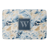Monogram Beach Blue und Tan Wave Muster Bath Mat Badematte (Vorderseite)