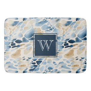 Monogram Beach Blue und Tan Wave Muster Bath Mat Badematte