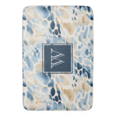 Monogram Beach Blue und Tan Wave Muster Bath Mat Badematte (Vorderseite Vertikal)