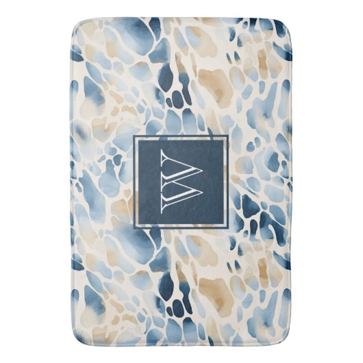 Monogram Beach Blue und Tan Wave Muster Bath Mat Badematte (Vorderseite Vertikal)