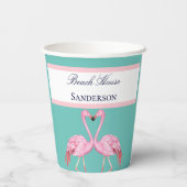 Monogram Beach House Aquamarin Flamingos Marine Bl Pappbecher (Rückseite)