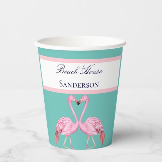 Monogram Beach House Aquamarin Flamingos Marine Bl Pappbecher (Vorderseite)
