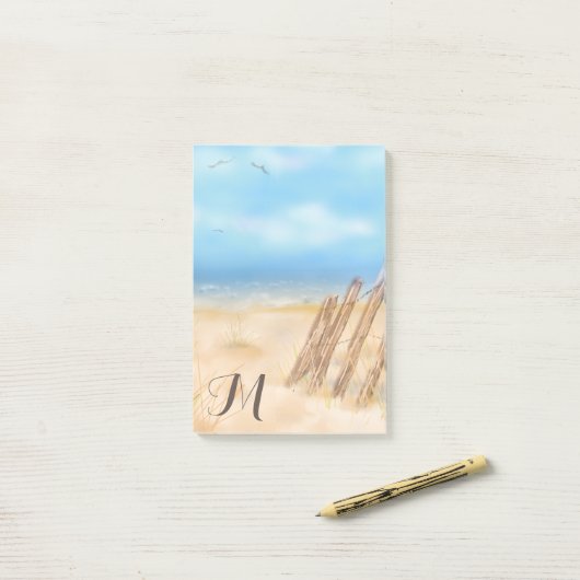 Monogram Beach Scene | Sie anpassen Post-it Klebezettel (Auf Schreibtisch)