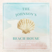 Monogram Beach Themed Glass Untersetzer (Vorderseite)