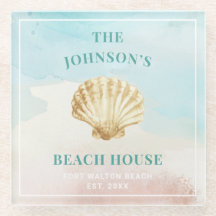 Monogram Beach Themed Glass Untersetzer