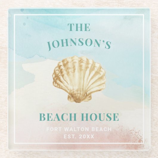 Monogram Beach Themed Glass Untersetzer (Vorderseite)