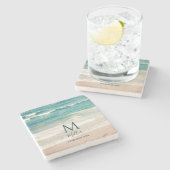 Monogram Beach Waves House Elegant St Steinuntersetzer (Seitenansicht)