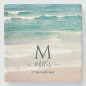 Monogram Beach Waves House Elegant St Steinuntersetzer (Vorderseite)