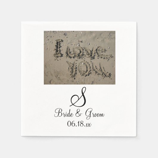 Monogram Beach Wedding Bride Groom Names Datum Nea Serviette (Vorderseite)