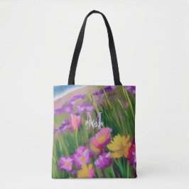 Monogram Beach Wild Blume Wasserfarben Blumenstrau Tasche