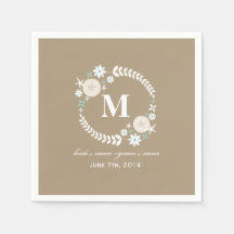 Monogram Beach Wreath Wedding Napkins