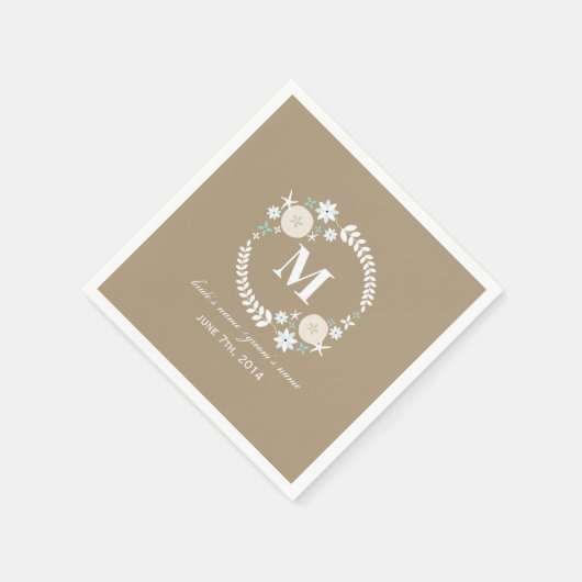 Monogram Beach Wreath Wedding Napkins Serviette (Ecke)