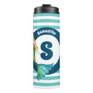 Monogram Beautiful Mermaid Turquoise Streifen Thermosbecher