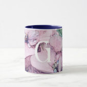 Monogram Beautiful Pink Watercolor Blume Tasse (Zentrum)