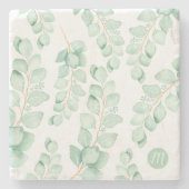 Monogram Beauty Sage Green Eucalyptus Pattern Steinuntersetzer (Vorderseite)