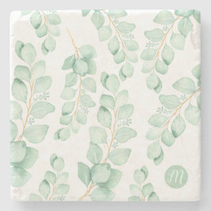 Monogram Beauty Sage Green Eucalyptus Pattern Steinuntersetzer