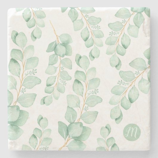 Monogram Beauty Sage Green Eucalyptus Pattern Steinuntersetzer (Vorderseite)