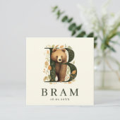 Monogram Beer Groen Bosdier Jongen Geboorte Karte (Stehend Vorderseite)
