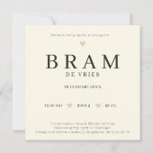 Monogram Beer Groen Bosdier Jongen Geboorte Karte (Rückseite)