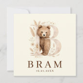 Monogram Beer Neutraaal Bosdier Jongen Geboorte Karte (Vorderseite)