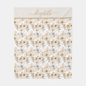 Monogram Beige Creme Brown Gray Floral Botanisch Fleecedecke (Vorderseite)
