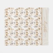 Monogram Beige Creme Brown Gray Floral Botanisch Fleecedecke (Vorderseite (Horizontal))